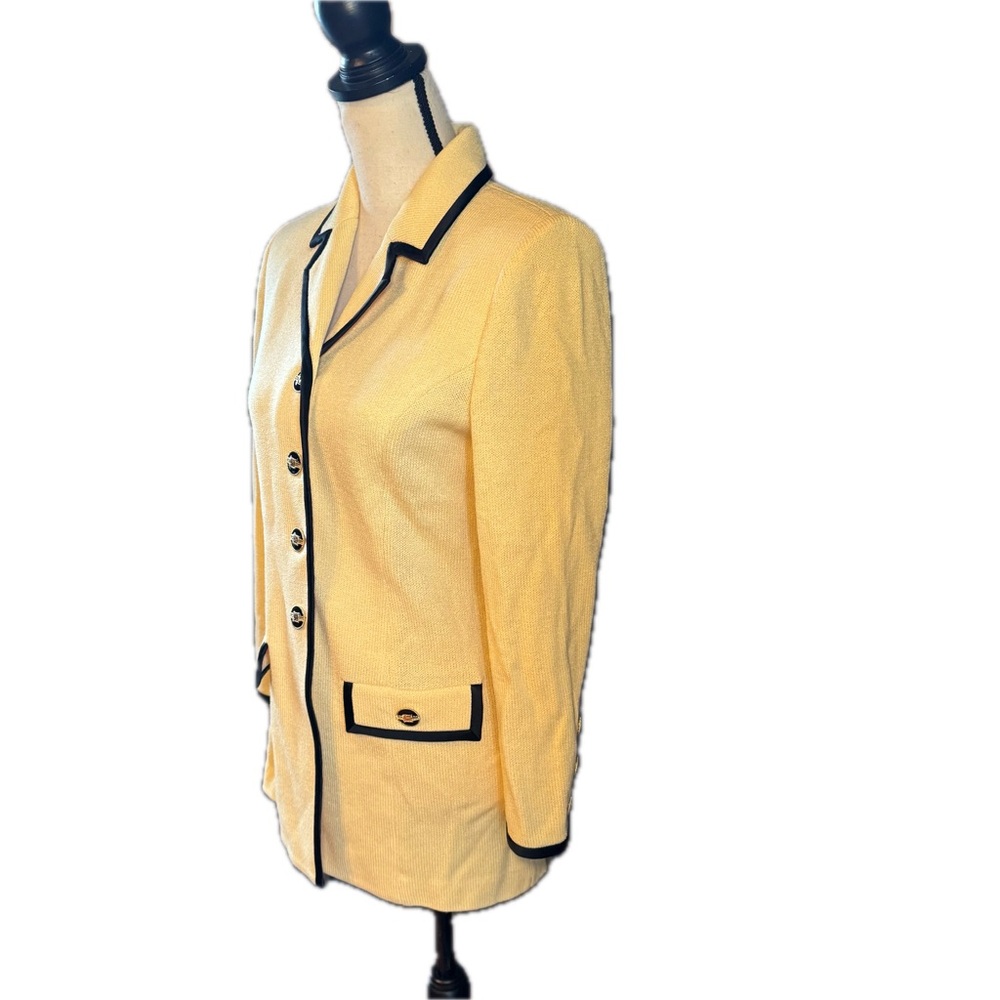 St John Collection Butter Yellow Blazer with Black Trim Sz 2 - Picture 2 of 10